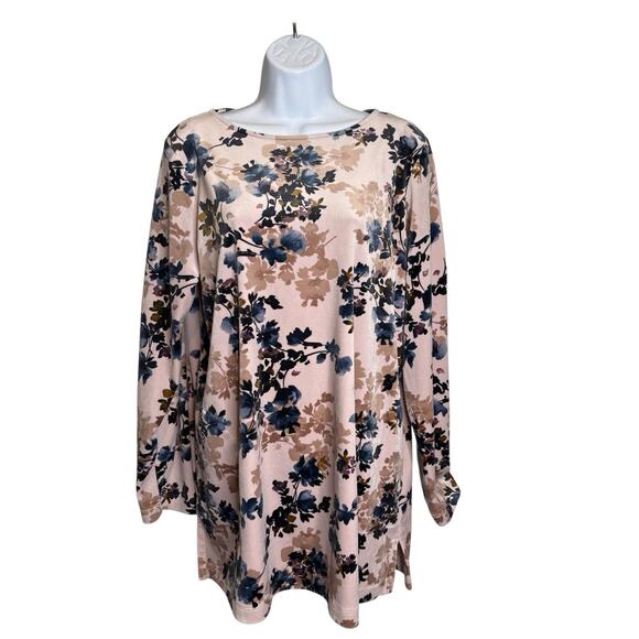 J Jill Pure Jill Pink Navy Blue Floral Top Size M Cottagecore Dark Coastal Boho - Picture 1 of 11